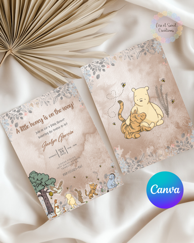 Classic Pooh Canva Invite Template