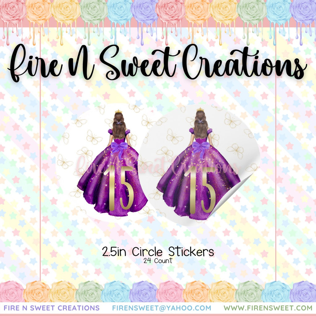 Quinceañera 2.5in Stickers Purple