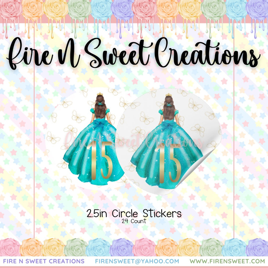 Quinceañera 2.5in stickers Turquoise