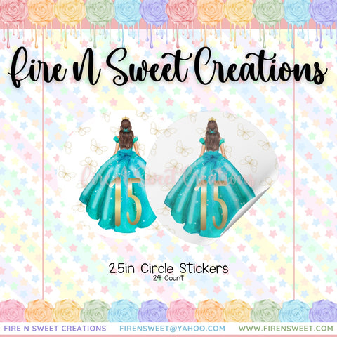QuinceaƱera 2.5in stickers Turquoise