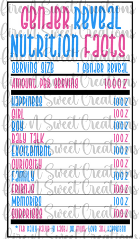 Gender Reveal Nutrition Facts