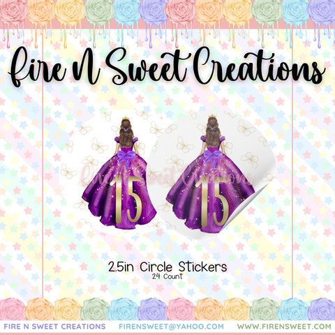 Quinceañera 2.5in Stickers Purple