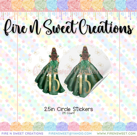 Quinceañera 2.5in Stickers Emerald