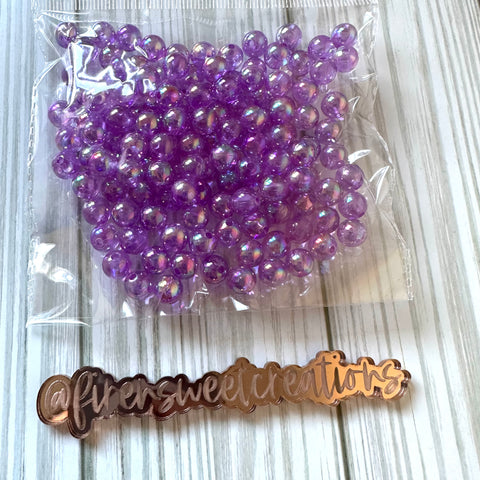 Clear purple iridescent beads 8mm