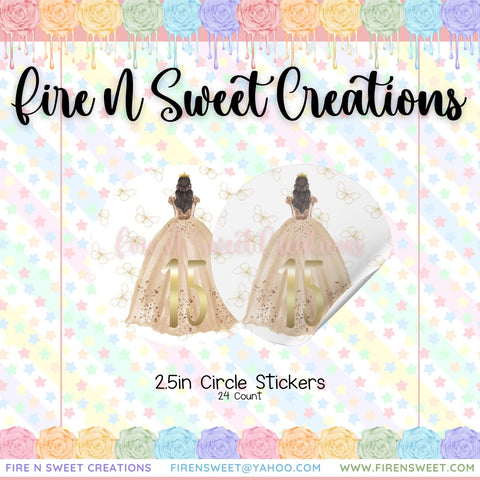 Quinceañera 2.5in Stickers Cream/Champagne